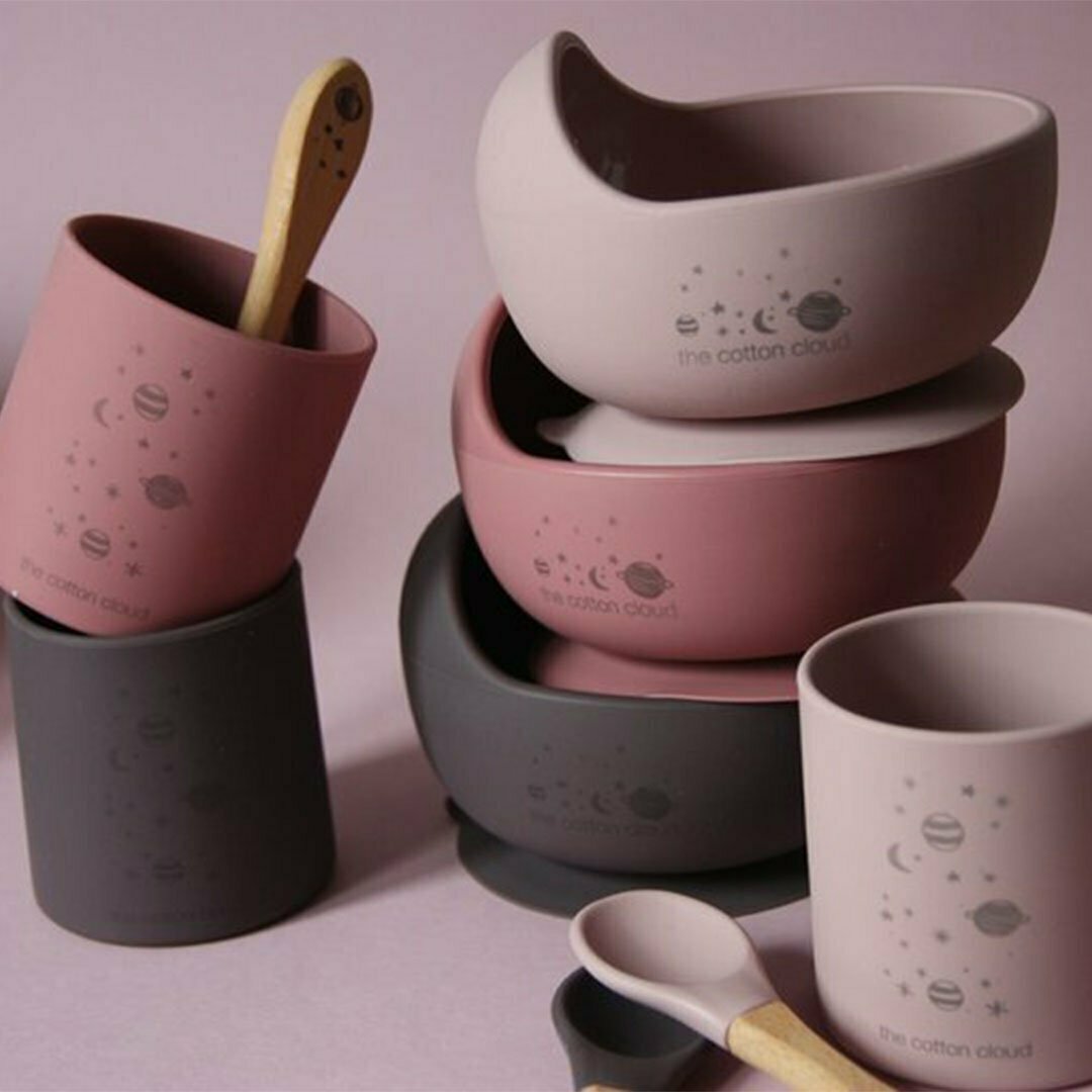 Silicon Bowl with suction base with Spoon in Dusty Pink from The Cotton Cloud