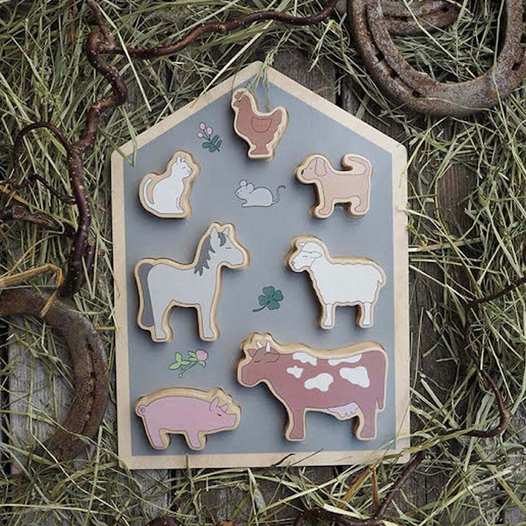 wooden puzzle with farm animals