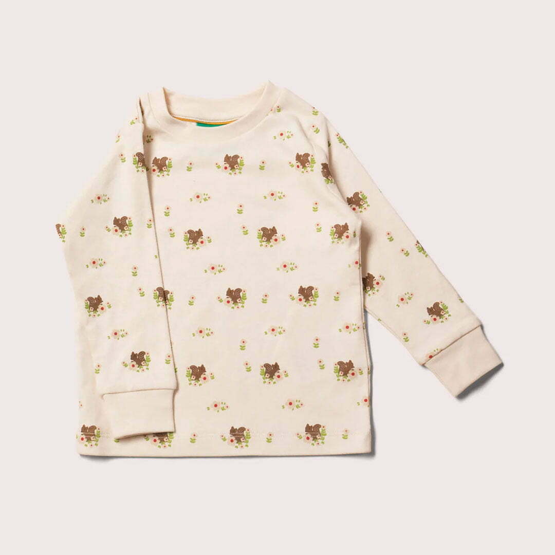 cream organic pyjama top with squirrel pattern from little green radicals