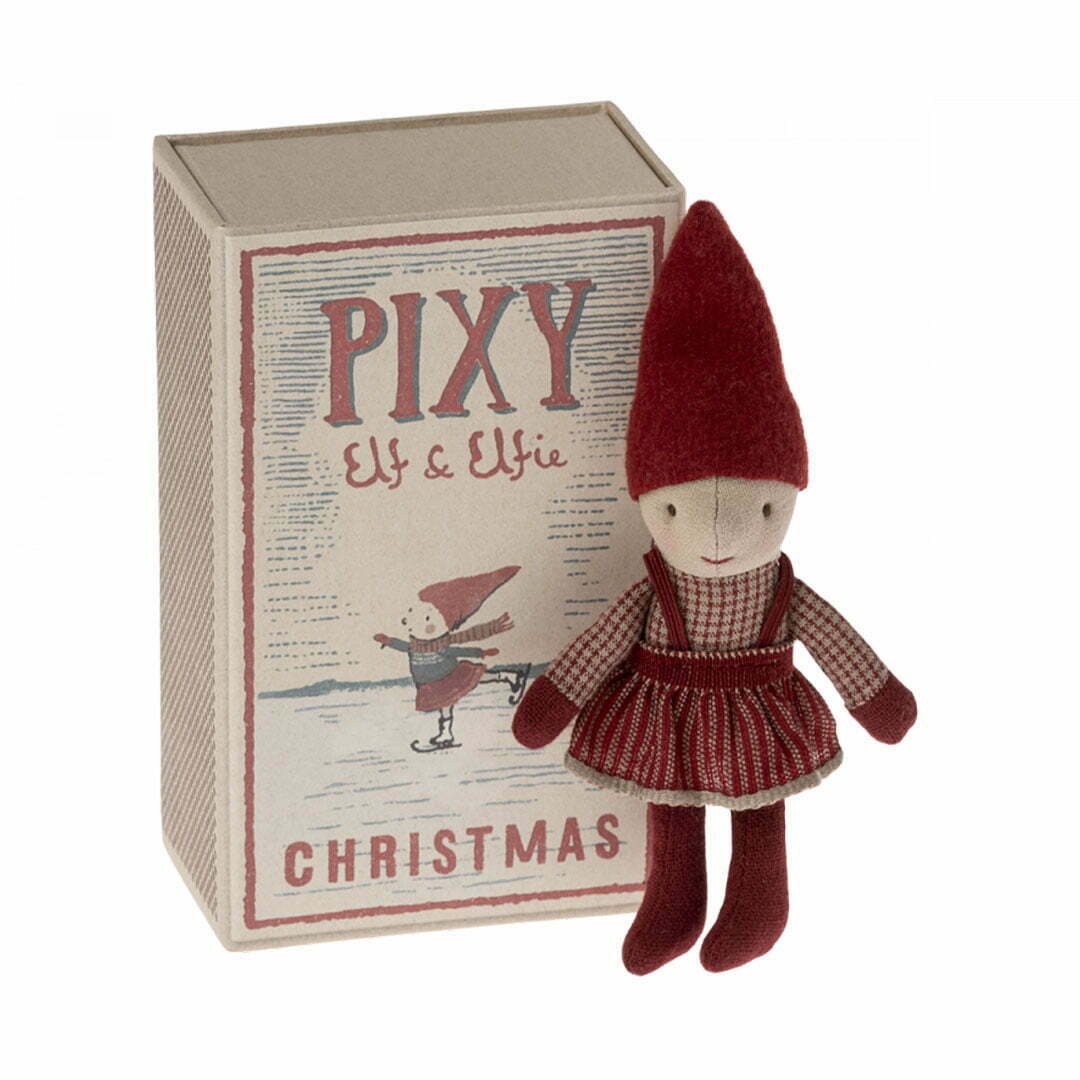 Pixy Elfie with christmas dress with Matchbox from Maileg