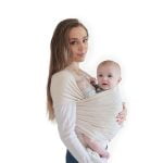 baby carrier wrap from mushie in beige melange with baby