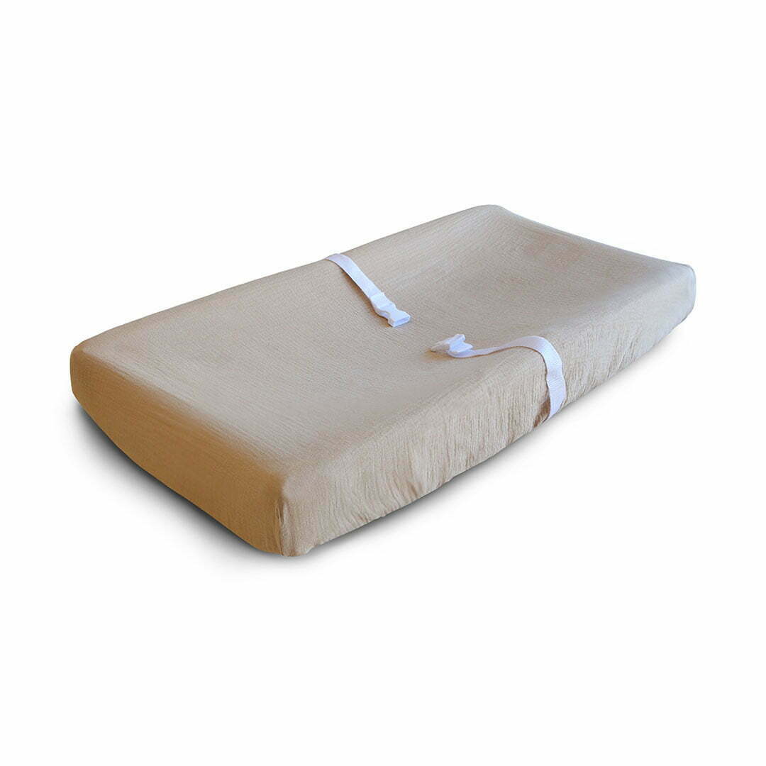 baby changing pad cover in pale taupe from mushie