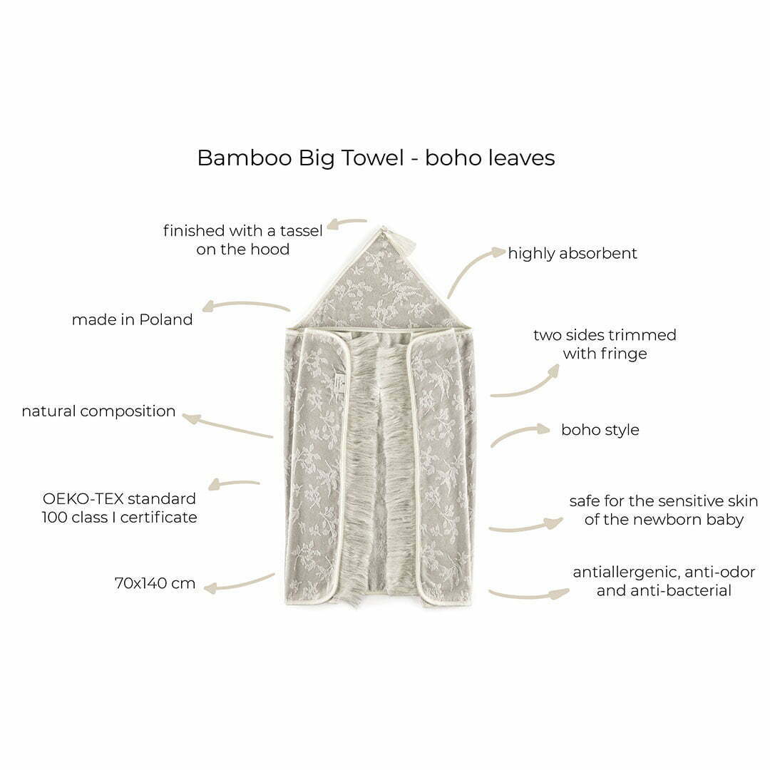 Bamboo Big Cream Towel in boho leaves from My Memi
