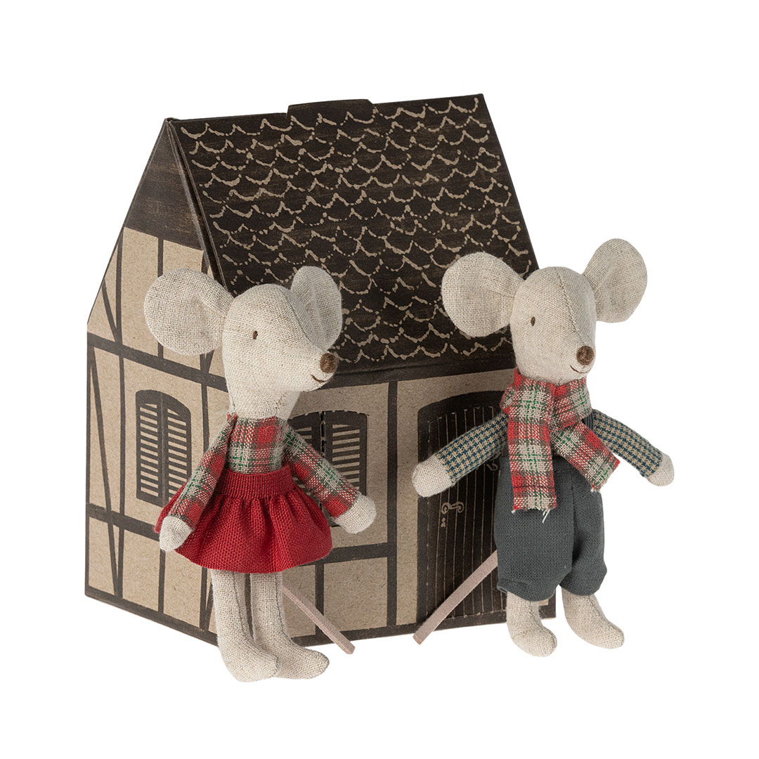 Winter Mice Twins Little Brother and Sister with house from Maileg